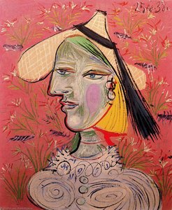 Woman With Straw Hat On Flowery Background — Pablo Picasso
