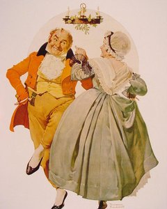 Merrie Christmas Couple Dancing Under The Mistletoe — Norman Rockwell