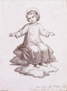 Jesus Child Sitting On Clouds — Marie Ellenrieder