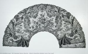 Black Chantilly Bobbin Lace Fan Leaf — Sir George Henry Martin