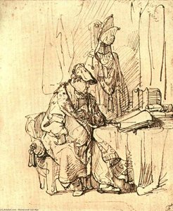 A Man Seated At A Table Covered With Books, — Rembrandt Van Rijn, Baroque