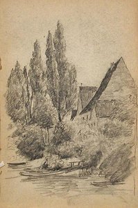 Houses By River — John Ottis Adams