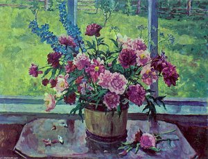 Still Life. Peonies At The Window. — Pyotr Konchalovsky