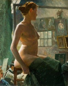 A Female Nude Seated At Julian's Atelier, Rue Du Dragon — Sir Alfred James Munnings