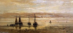 Ships On The Beach Sun — Hendrik Willem Mesdag