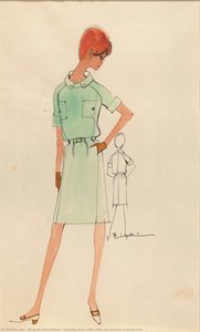 Drawing, Dress With Collar And Pockets In Green Tone — Alceu De Paula Penna