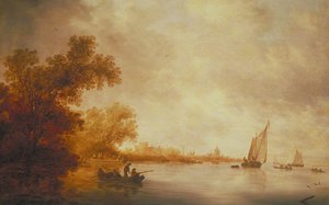View Of The River Lek With Boats And A Castle, Liesveld, The Netherlands — Salomon Van Ruysdael