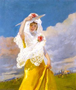 Española Con Mantilla (also Known As The White Mantilla) — Julio Vila Prades, Impressionism