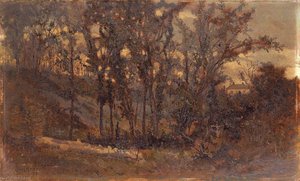 Untitled (forest Scene, Fallen Tree In Foreground And House In Background) — Edward Mitchell Bannister, Tonalist