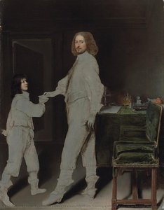 Portrait of a man, full-length, handing a letter to a boy, in an interior (The Young Messenger)