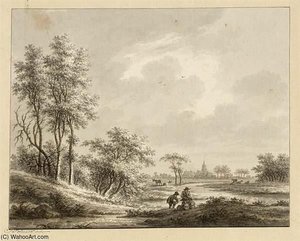 A View Of Harmelen, With Figures On A Path In The Foreground — Nicolaas Wicart