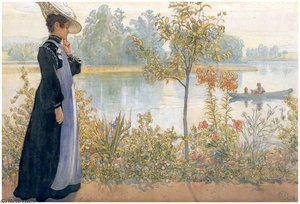 Karin A La Orilla Del Agua — Carl Larsson