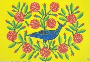 Magpie In Roses — Maria Primachenko