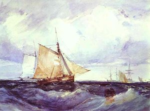 A Cutter And Other Ships In A Strong Breeze — Richard Parkes Bonington, Romantic Landscape