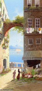 Flower Market With A View Of Castel Del-ovo - Naples — Girolamo Gianni