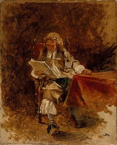 Study Of A Seated Cavalier Reading — Jean-louis Ernest Meissonier