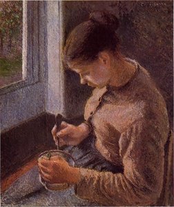 Breakfast, Young Peasant Woman Taking Her Coffee. — Camille Pissarro, Impressionism