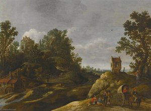Peasants resting by a watermill