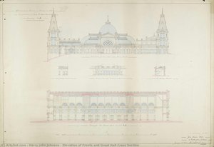 Elevation Of Fronts And Great Hall Cross Section — Harry John Johnson