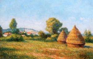 Haystacks, View Over The Village — Victor Vignon