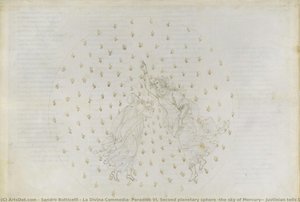 La Divina Commedia, Paradiso Vi. Second Planetary Sphere (the Sky Of Mercury): Justinian Tells Dante The Story Of The Empire And Tells Of The Souls Of The Righteous In Mercury — Sandro Botticelli, Renaissance Humanism