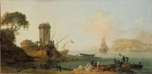 Marine. Intérieur D Un Port Méditerranéen Avec Une Tour — Pierre Jacques Volaire