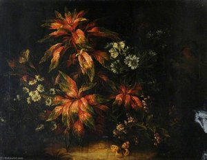 Leaves and Flowers with a Butterfly