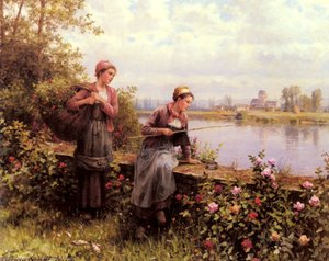 Maria And Madeleine Fishing — Daniel Ridgway Knight
