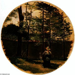 Woman near garden wall