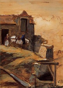 White Horse On A Farm — Camille Pissarro, Impressionism