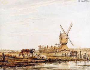Landscape With Mill And Cattle Sun — Abraham Van Strij, Neoclassicism