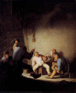 Peasants Drinking And Making Music In A Barn — Adriaen Van Ostade
