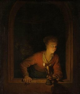 Girl With Burning Oil Lamp — Gerrit Dou