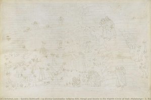 La Divina Commedia, Inferno Xix. Vergil And Dante In The Eighth Circle Of Hell (malebolge), 3. Bolgia: Corrupt In Ecclesiastical Offices, Punishment Of The Simonists — Sandro Botticelli, Mannerism