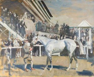 A Grey Horse In The Unsaddling Paddock, Epsom — Sir Alfred James Munnings