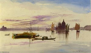 Santa Maria Della Salute From The Lagoon, Sunset — Edward Lear