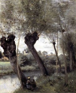 Saint-nicholas-les-arras; Willows On The Banks Of The Scarpe — Jean-baptiste-camille Corot, Impressionism