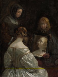 Woman at a Mirror, Gerard ter Borch (II), c. 1652
