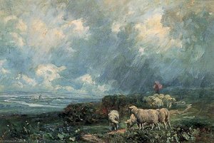Sheep In A Storm — Herbert Edwin Pelham Hughes Stanton, Romanticism