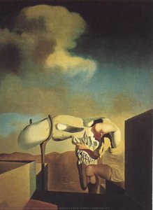 Average Atmospherocepalic Bureaucrat In The Act Of Milking A Cranial Harp, 1933 — Salvador Dalí