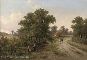 Anglers By A Stream — Hendrik Pieter Koekkoek