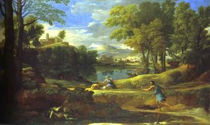 Landscape With A Man Running From Serpent — Nicolas Poussin, Baroque