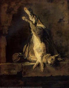 Wild Rabbit With Game Bag And Powder Flask — Jean-baptiste-siméon Chardin