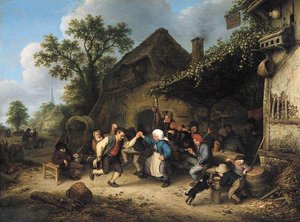 Peasants Carousing And Dancing Outside An Inn — Adriaen Van Ostade
