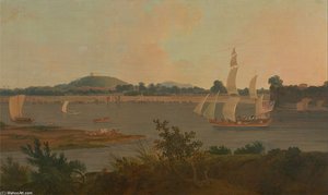 Pinnace Sailing Down The Ganges Past Monghyr Fort