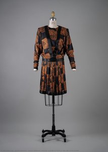 James Galanos, Orange And Black Pattern Silk Blend Ensemble — James Galanos