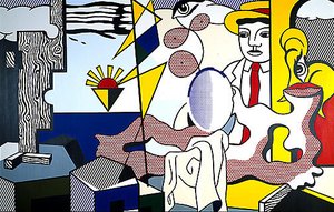 Figures With Sunset — Roy Lichtenstein, Cubist Style