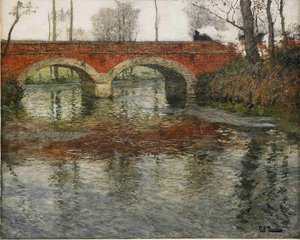 French River Landscape With A Stone Bridge — Frits Thaulow