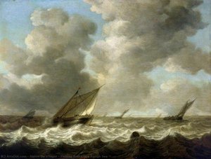 Fishing Boats In A Rough Sea — Simon De Vlieger