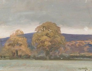 A Landscape With Trees On The Edge Of A Field (recto) — Sir Alfred James Munnings